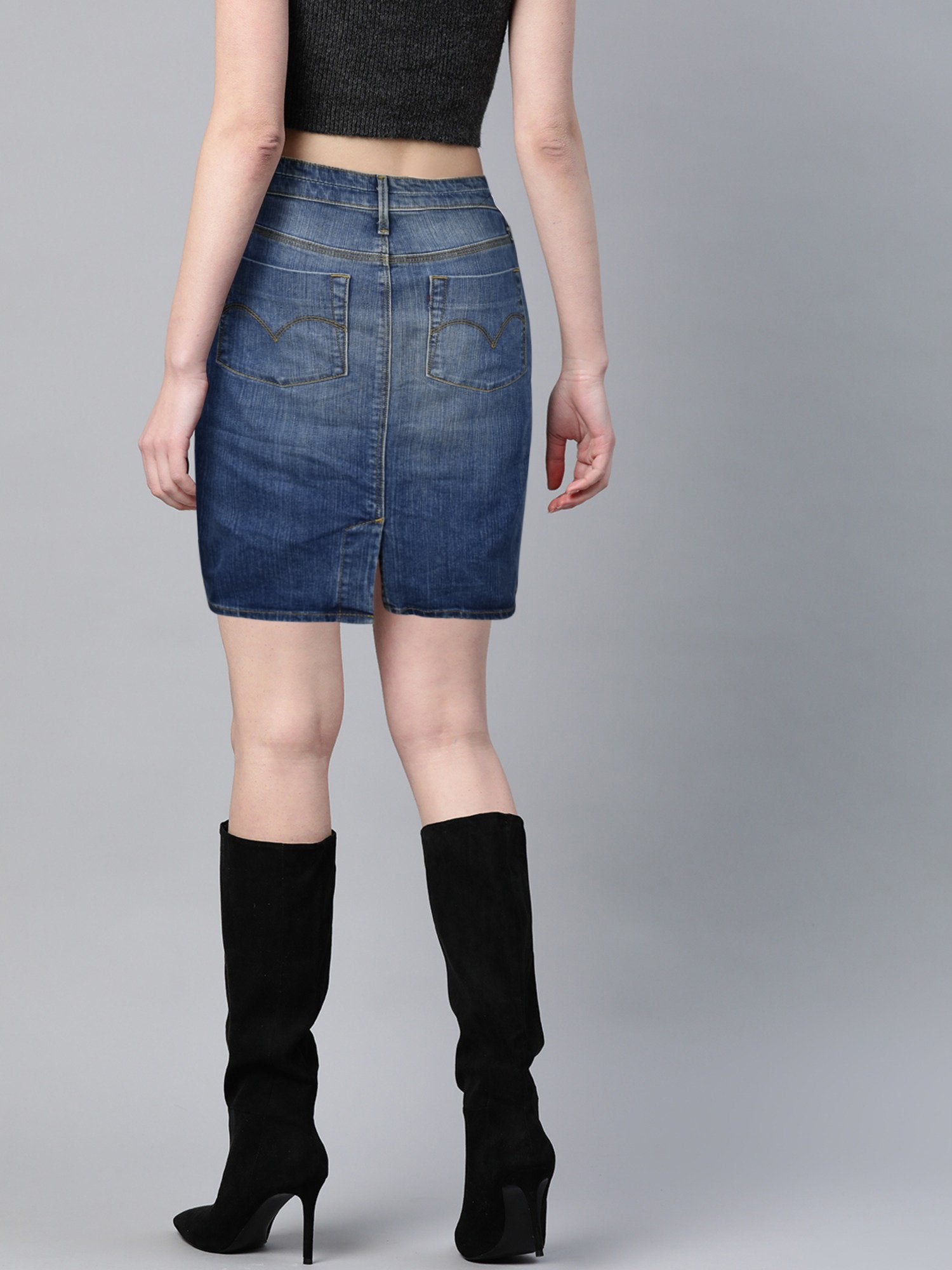 Levi's Jeans Mid Rise Skirt For Girls-Blue Faded-F192
