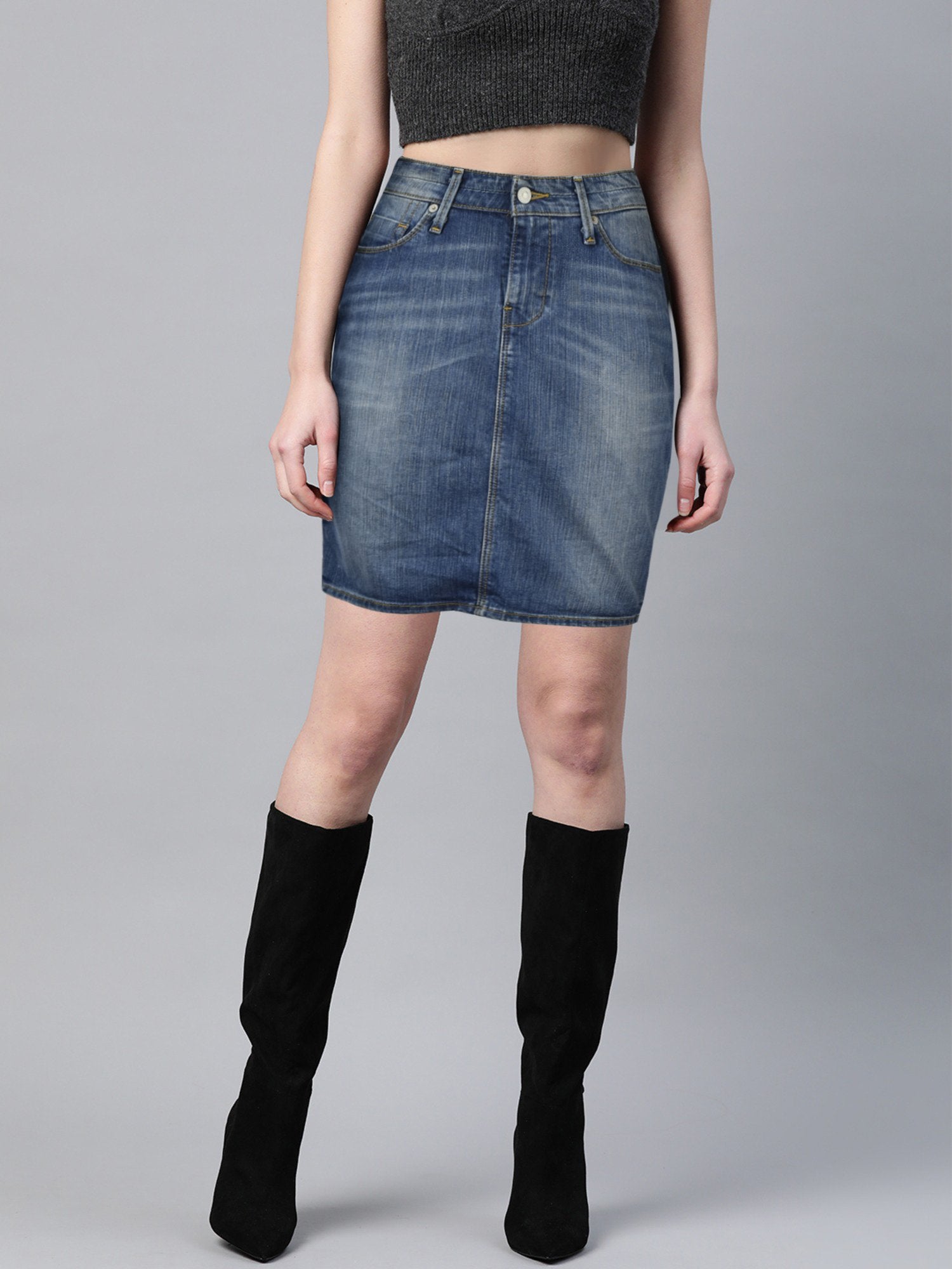 Levi's Jeans Mid Rise Skirt For Girls-Blue Faded-F192