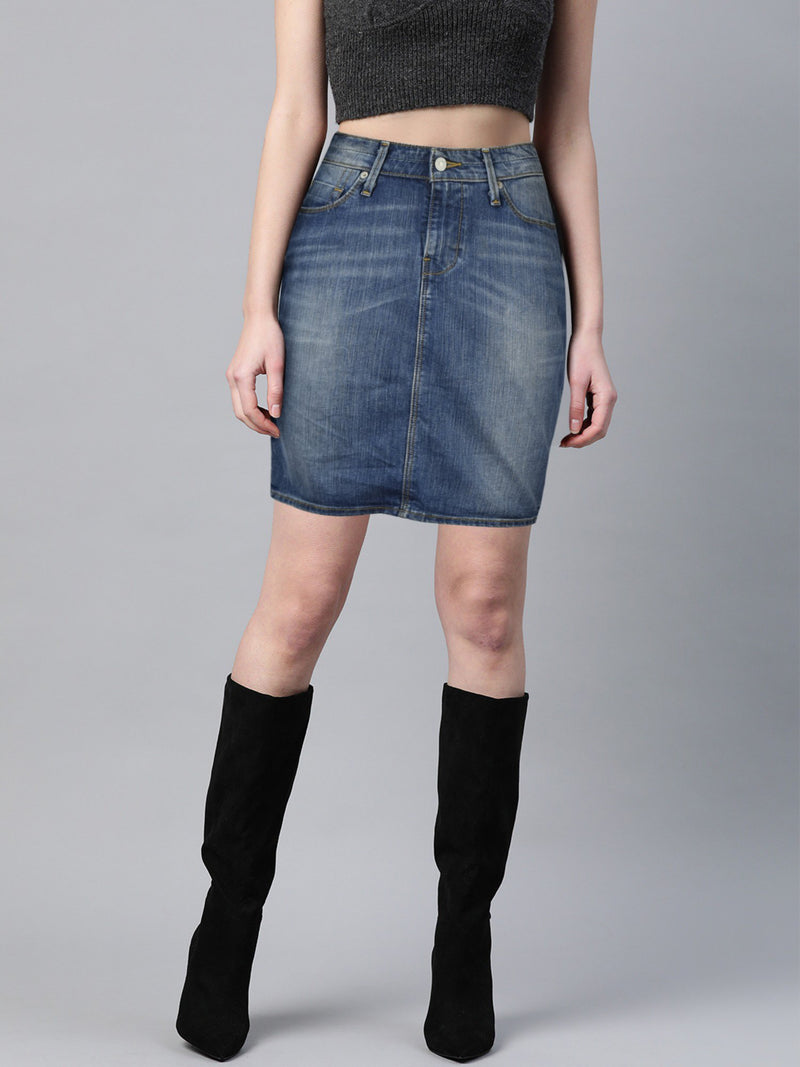 Levi's Jeans Mid Rise Skirt For Girls-Blue Faded-F192