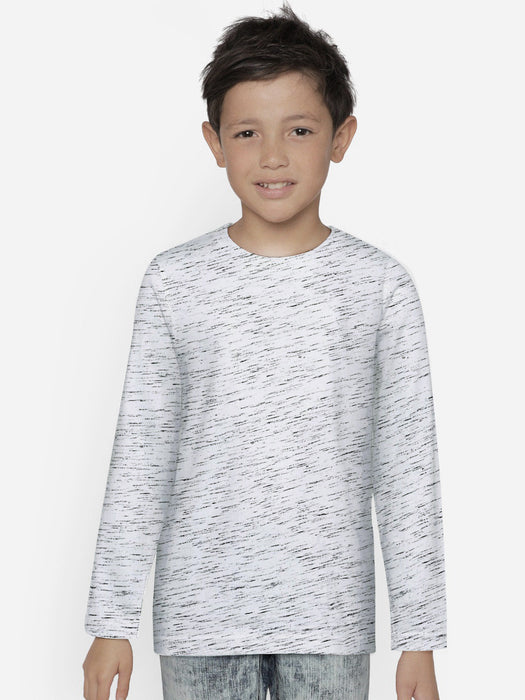 Loungewear Long Sleeve T Shirt For Kids-White With Melange-AN3874
