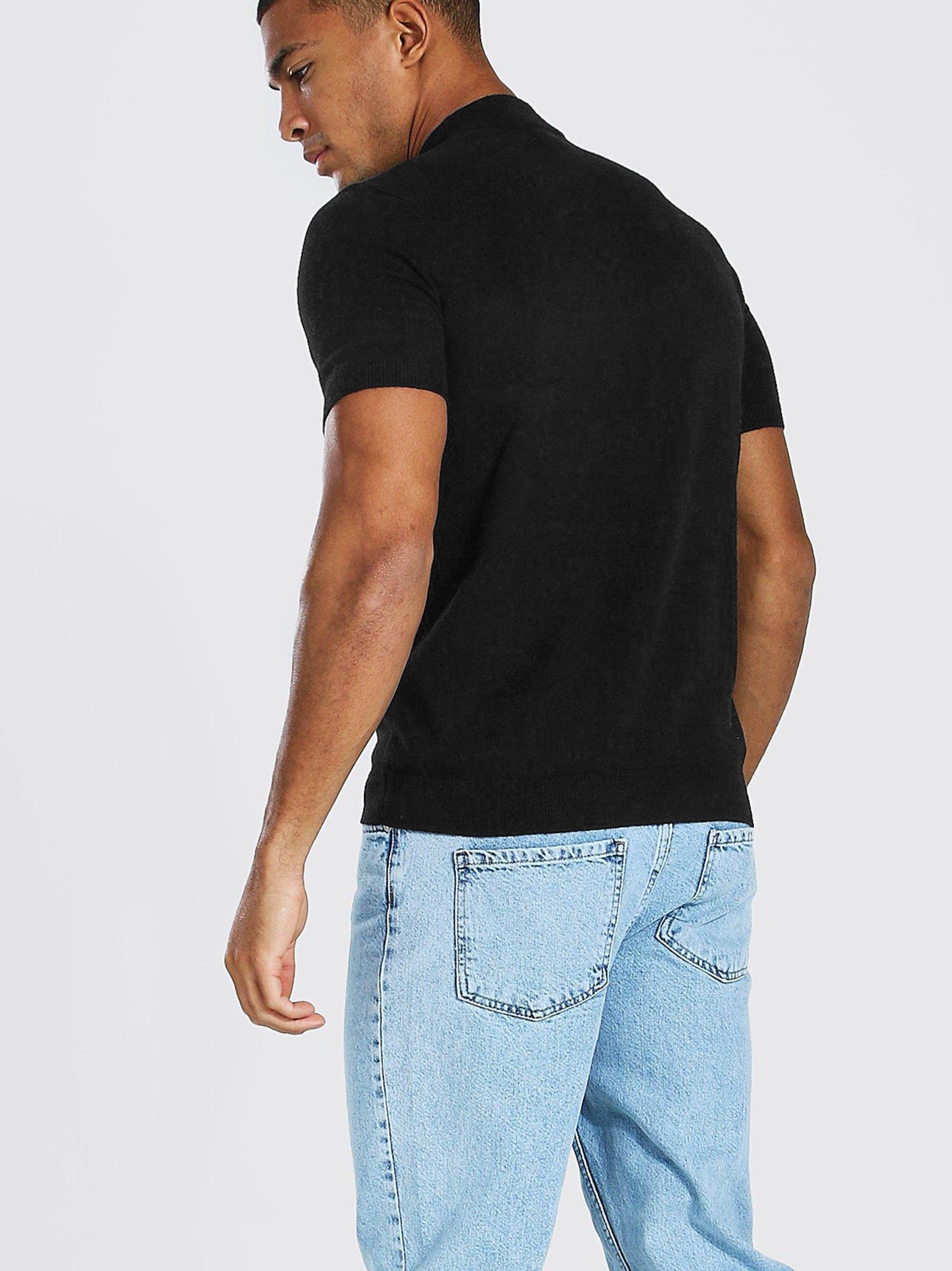 Sixteen Fashion Short Sleeve Half Zip Turtle Neck Sweater-Black-RT2198