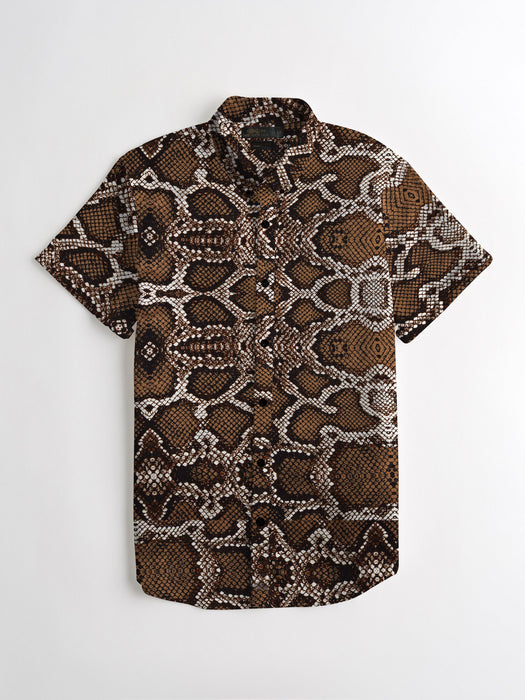 Premium Half Sleeve Slim Fit Casual Shirt For Men-Allover Snack Print-BE17067
