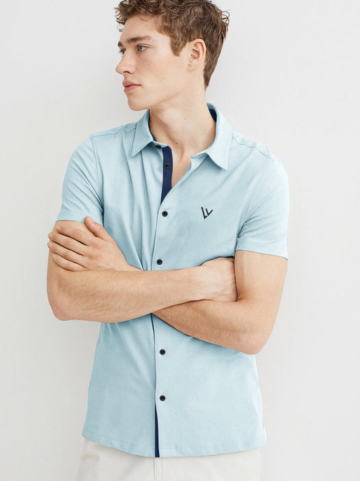 Louis Vicaci Button Down Casual Shirt For Men-Light Sea Blue-BE17075