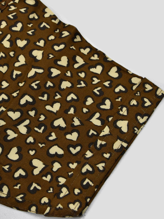 Premium Half Sleeve Slim Fit Casual Shirt For Men-Brown Allover Heart Print-BE17083