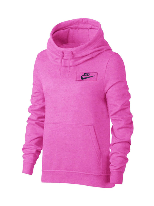 NK Fleece Funnel Neck Pullover Hoodie For Men-Dark Pink Melange with Navy Embroidery-BE15801