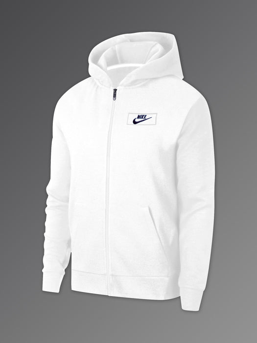 NK Fleece Zipper Hoodie For Men-White with Navy Embroidery-SP5786