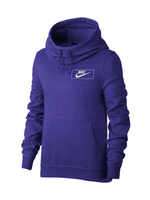 NK Fleece Pullover Hoodie For Men-Purple Melange With White Embroidery-BE15732
