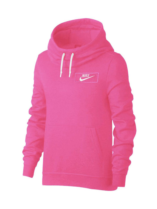 NK Fleece Funnel Neck Pullover Hoodie For Men-Pink With White Embroidery-BE15751