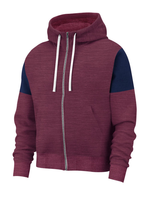 Next Terry Fleece Zipper Short Body Hoodie For Men-Maroon Melange-BR14348