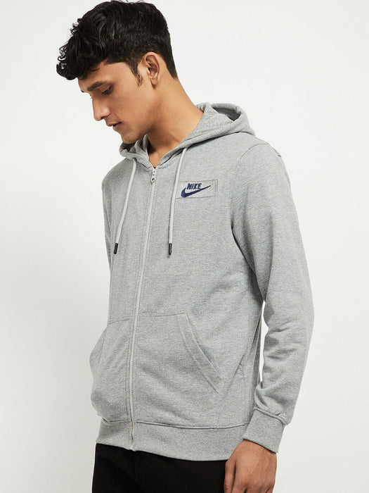 NK Fleece Zipper Hoodie For Men-Grey Melange-BE16395