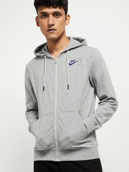 NK Fleece Zipper Hoodie For Men-Grey Melange-BE16395