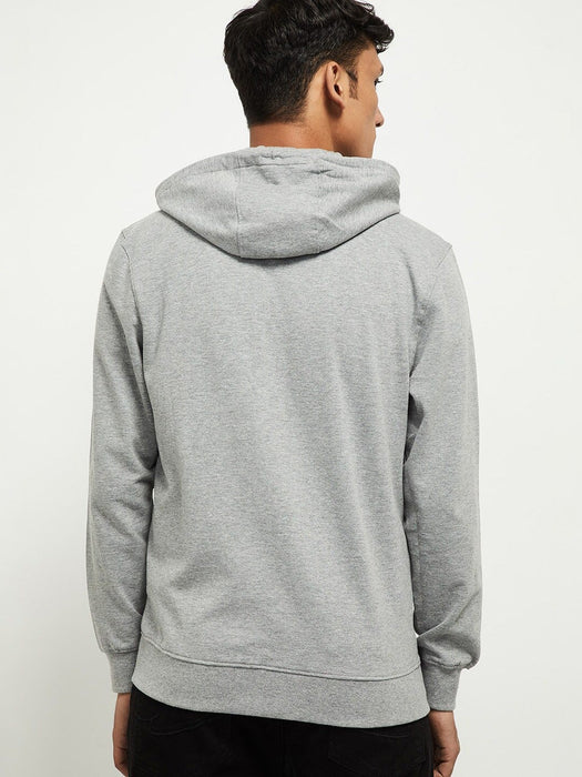 NK Fleece Zipper Hoodie For Men-Grey Melange-BE16395