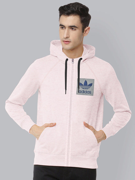 Adidas Terry Fleece Zipper Hoodie For Men-Pink Melange-BE16713