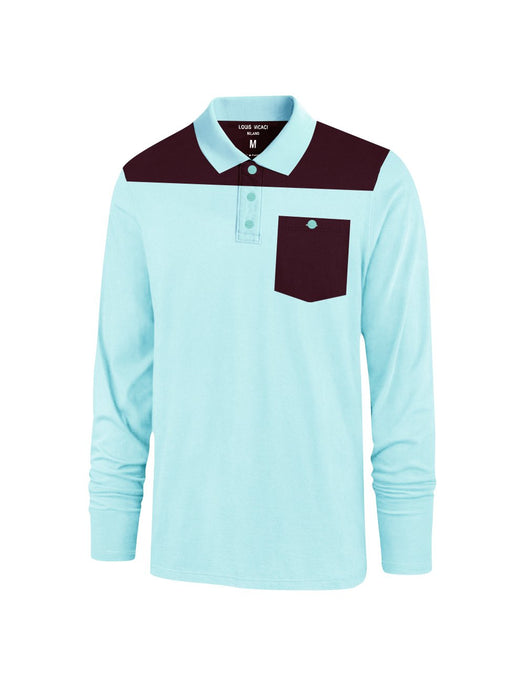Louis Vicaci Long Sleeve Polo For Men-Light Cyan Green with Maroon-RT911