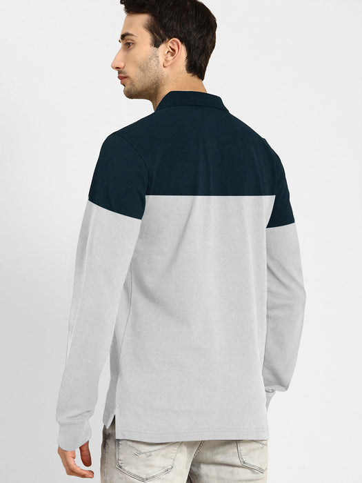 Uspa Long Sleeve Polo Shirt For Men-Navy & Grey-RT720