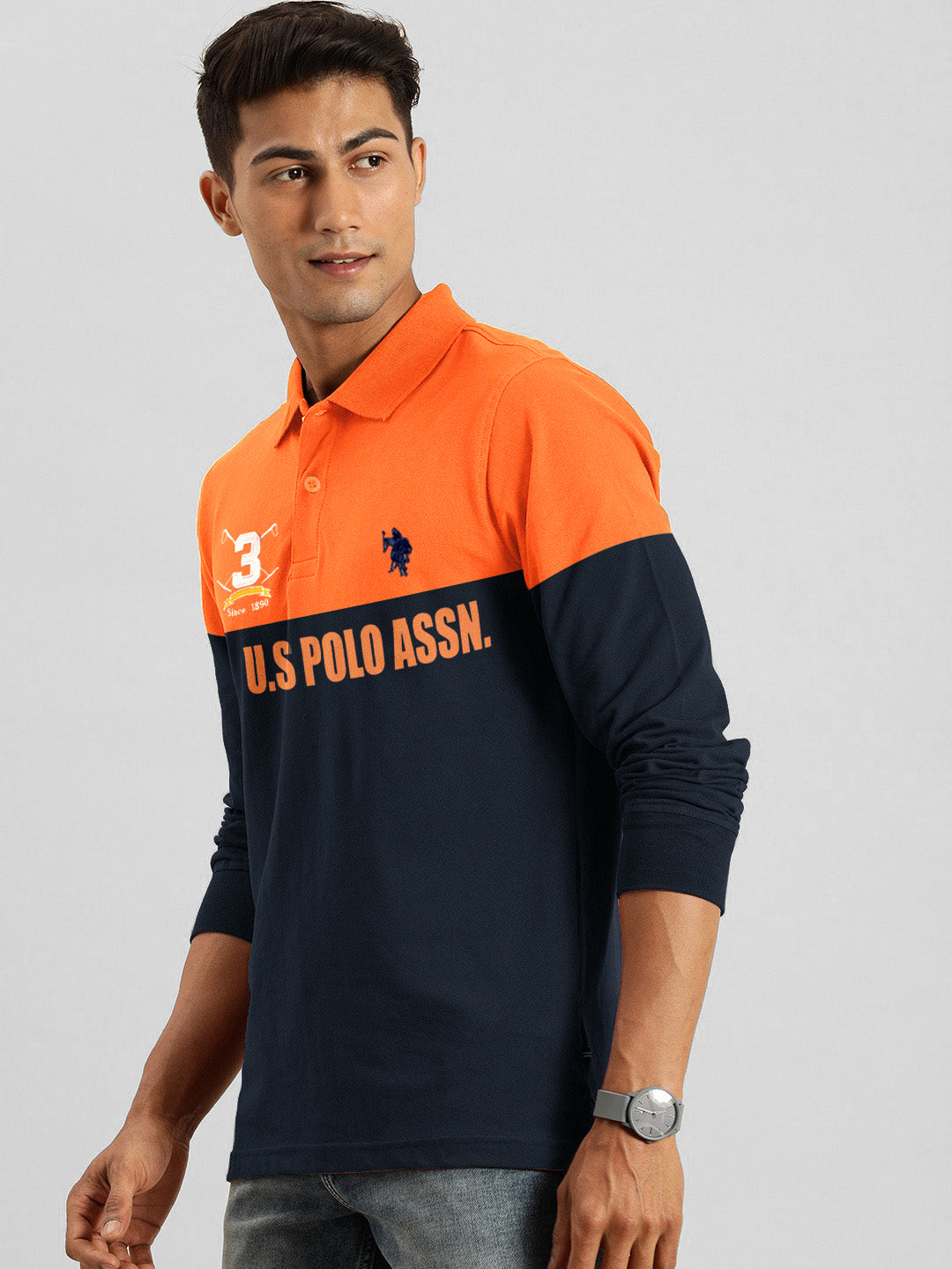 U.S.P.A Polo Shirt For Men-Orange & Dark Navy-RT35