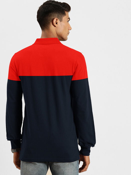U.S.P.A Long Sleeve Polo Shirt For Men-Red & Navy-SP6435