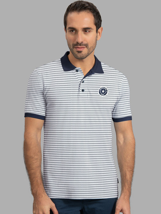 Nxt Single Jersey Half Sleeve Polo For Men-White with Allover Navy Stripe-RT804