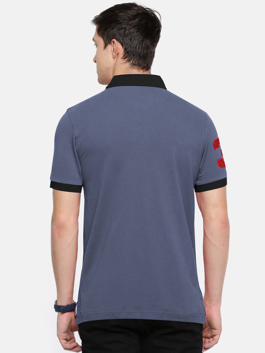 U.S.P.A Stylish Pique Summer Polo For Men-Slate Blue with Black Panel & Red Stripe-RT788