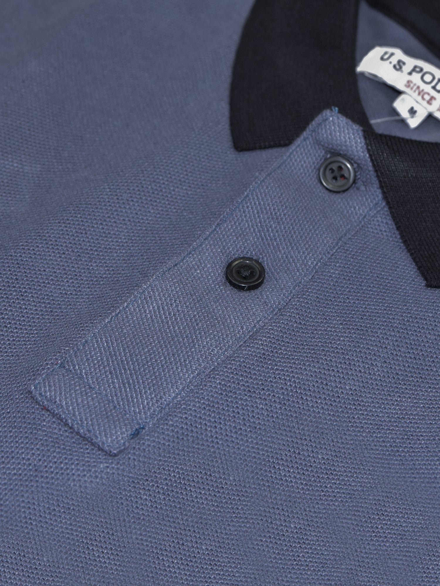 U.S.P.A Stylish Pique Summer Polo For Men-Slate Blue with Black Panel & Red Stripe-RT788