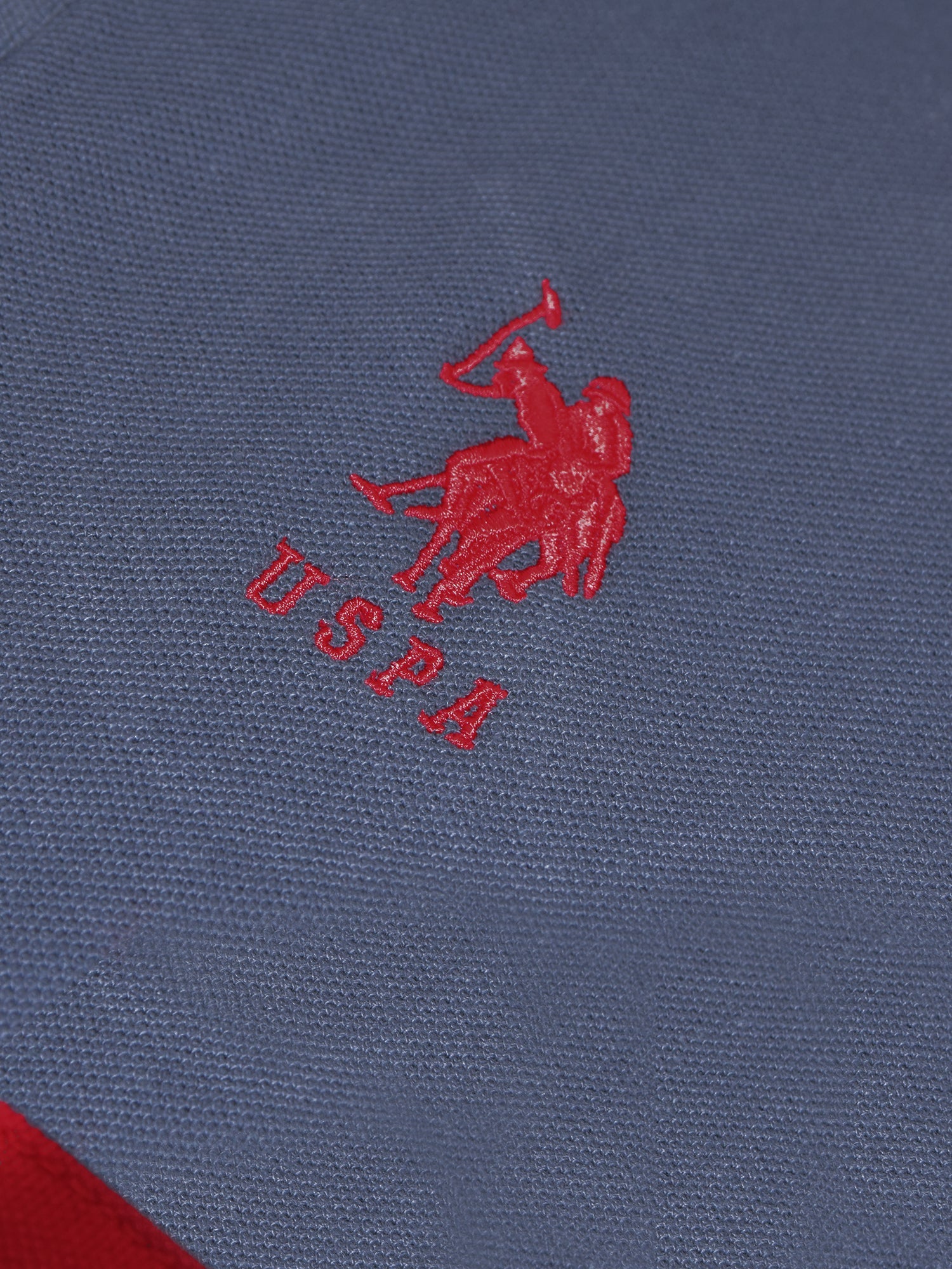 U.S.P.A Stylish Pique Summer Polo For Men-Slate Blue with Black Panel & Red Stripe-RT788