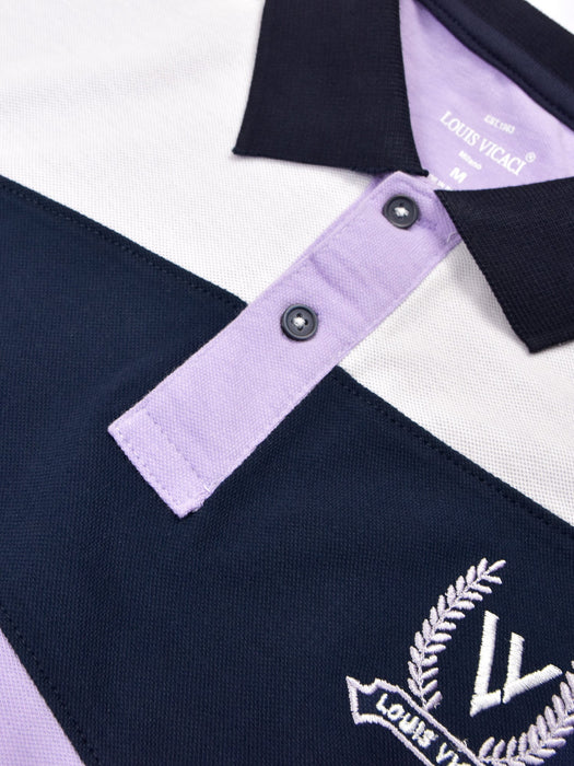 Summer Polo Shirt For Men-Light Purple with Navy & White-RT28