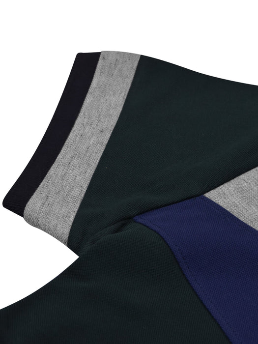 Summer Polo Shirt For Men-Dark Green with Blue & Grey Melange-RT773