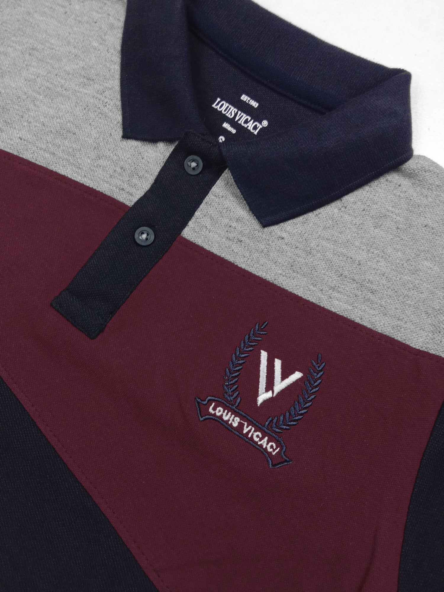 Summer Polo Shirt For Men-Navy with Grey Melange & Maroon-RT2327