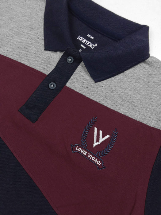 LV Summer Polo Shirt For Men-Navy with Grey Melange & Maroon-RT2327