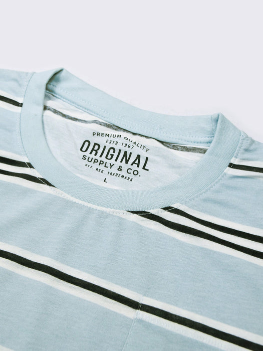 Orignal Single Jersey Crew Neck Tee Shirt For Men-Blue With Stripes-RT2425