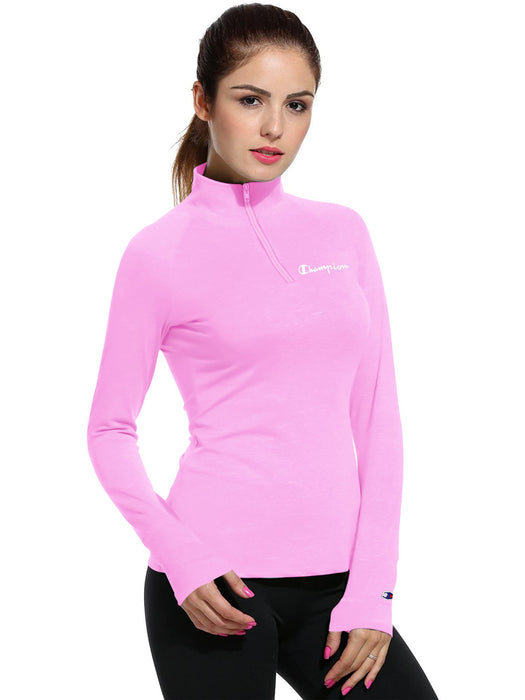 Champions 1/4 Zipper Mock Neck For Ladies-Light Pink-BE2236