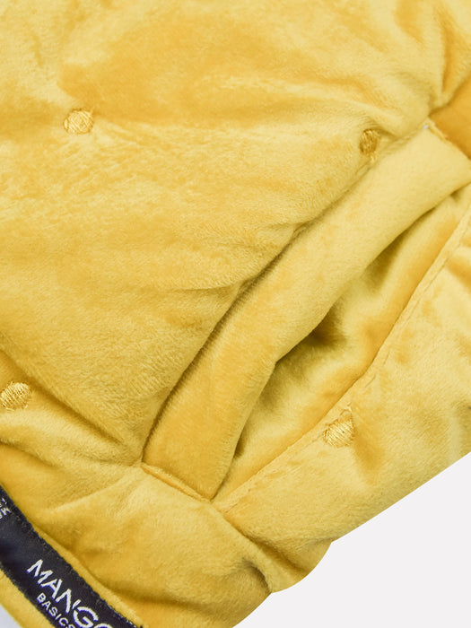 Mango Velvet Quilted Zipper Mock Neck Jacket For Kids-Yellow-BE15502