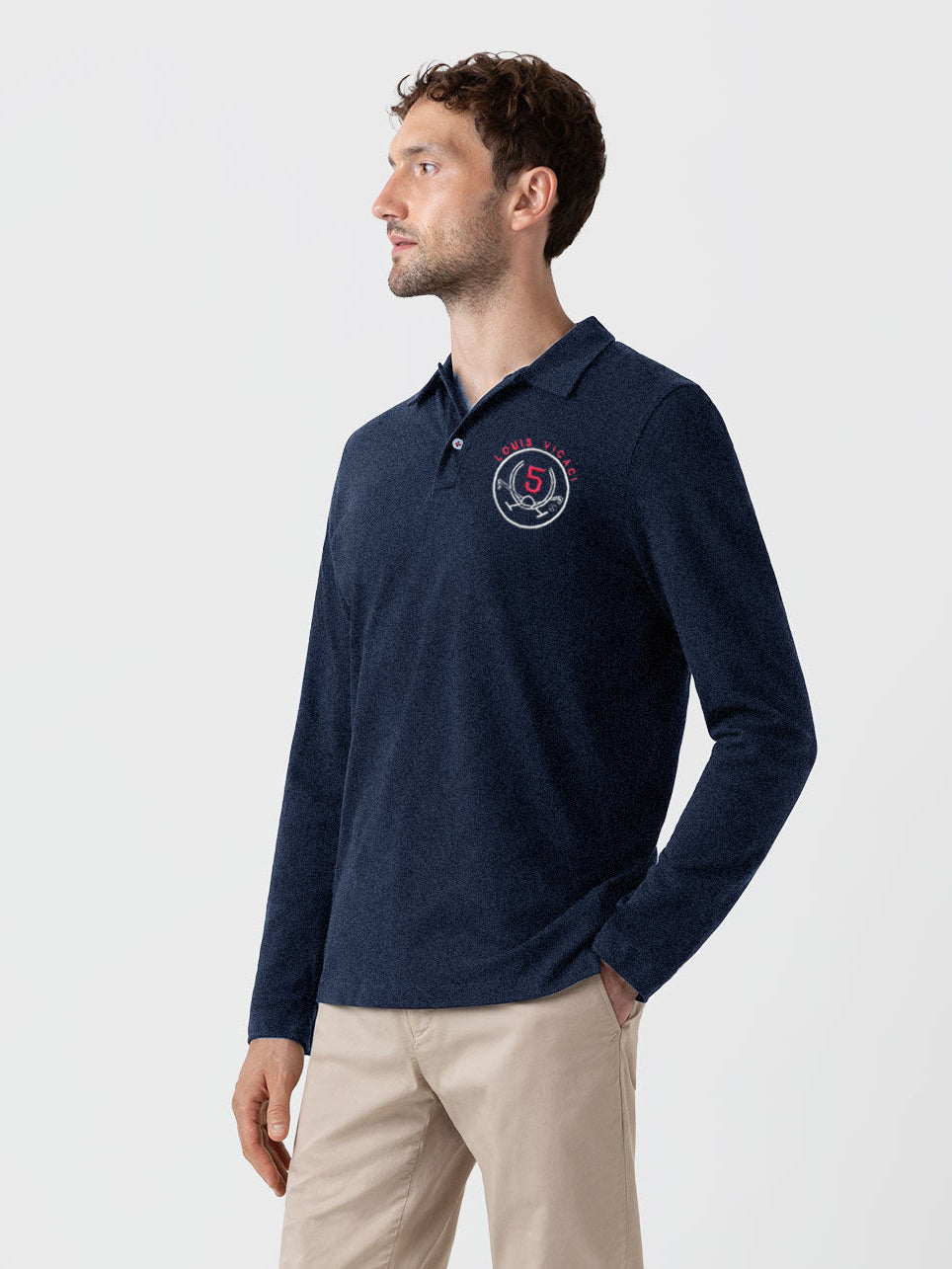 Louis Vicaci Long Sleeve P.Q Polo Shirt For Men-Dark Navy Melange-RT1792