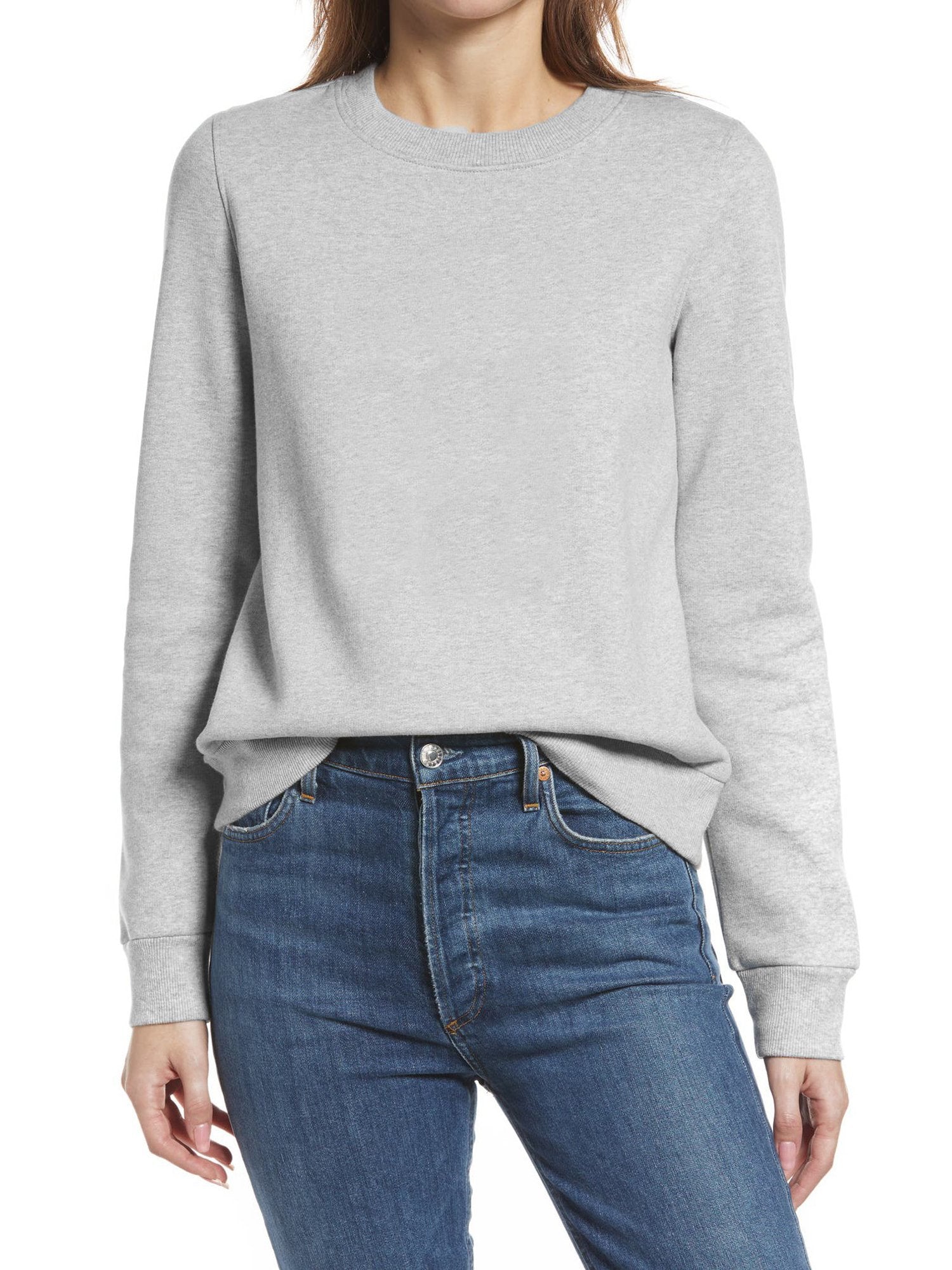 New Look Fleece Boxy Sweatshirt For Ladies-Grey Melange-BR14374