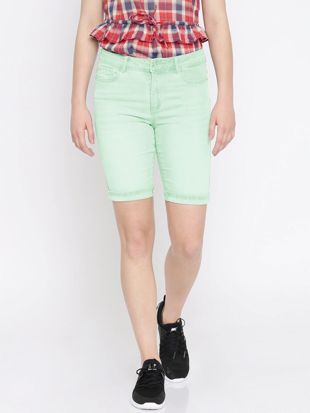 Next Denim Short For Ladies-Cyan Green Faded-F344