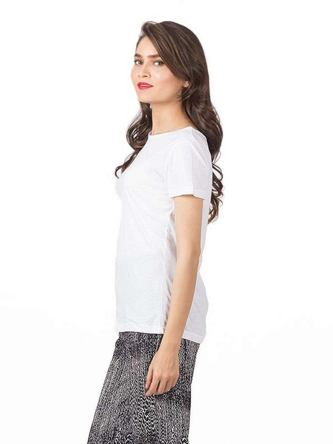 Next Half Sleeve Tee Shirt For Women-White-AN2533