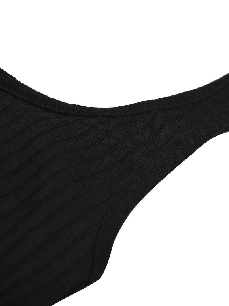 Next Rib Seleeveles Top For Girls-Black-RT728