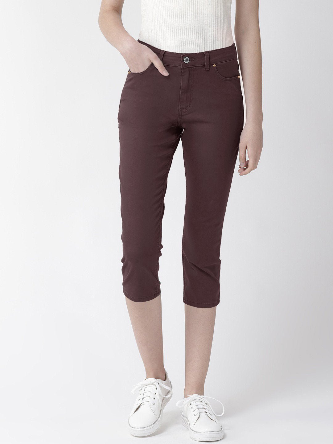 Next Slim Fit Cotton Denim Capri For Ladies-Brown-F187