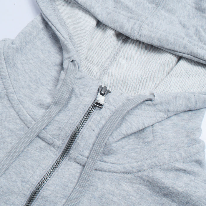 Terry Fleece Zipper Hoodie For Men-Grey Melange With Dark Navy Panel-BR14371