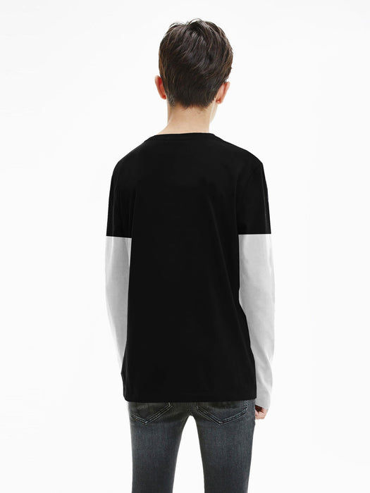 Maxx Crew Neck Long Sleeve Single Jersey Tee Shirt For Kids-Black & White-RT233