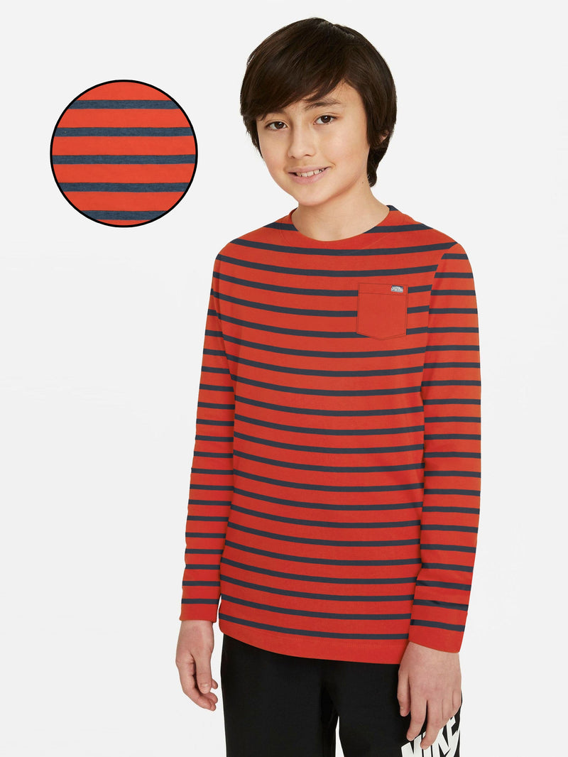 Maxx Crew Neck Long Sleeve Single Jersey Tee Shirt For Kids-Orange With Stripes-RT713