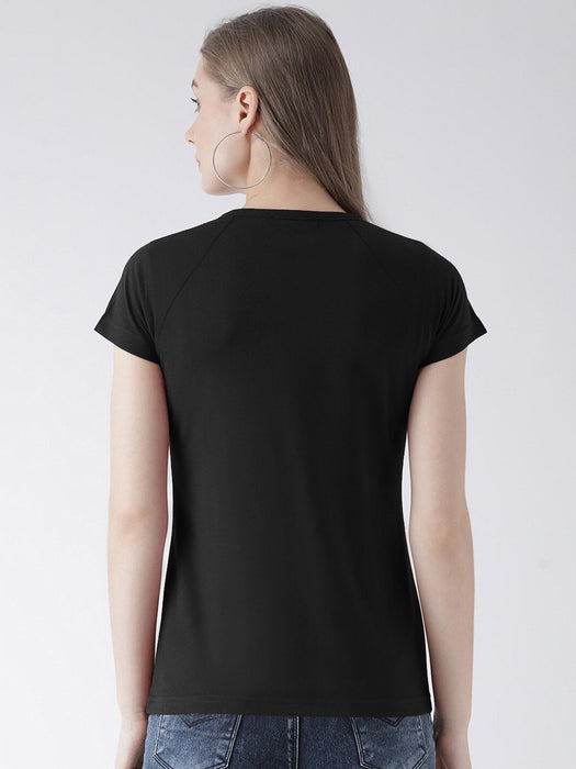 NFL Raglan Sleeve Crew Neck Tee Shirt For Ladies-Black With Print-AN2585