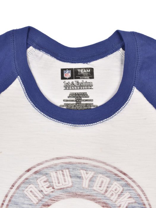 NFL Raglan Sleeve Crew Neck Tee Shirt For Ladies-White & Dark Blue-RZ02