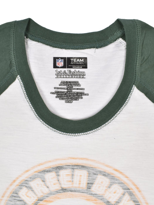 NFL Raglan Sleeve Crew Neck Tee Shirt For Ladies-White & Green-AN2627