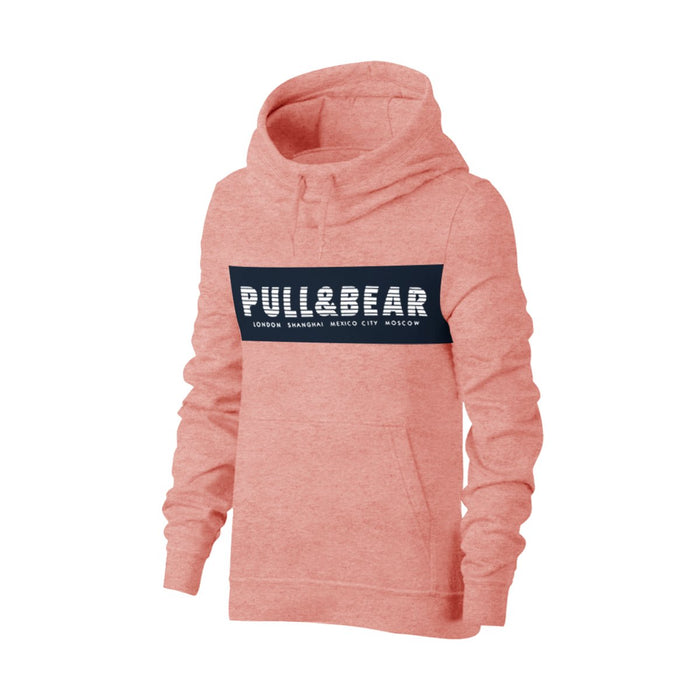 P&B Fleece Pullover Hoodie For Men-Coral Pink Melange with Navy Panel-SP4145
