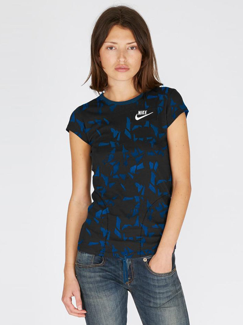 NK Fleece Cap Sleeve Long Length Sweatshirt For Ladies-Dark Blue & Black-BE14020