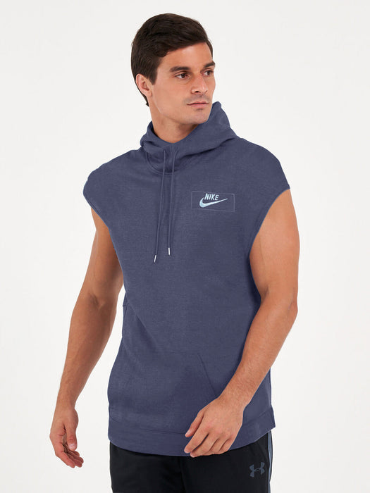 NK Fleece Cowl Neck Sleeveless Hoodie For Men-Purple Blue-AN3792