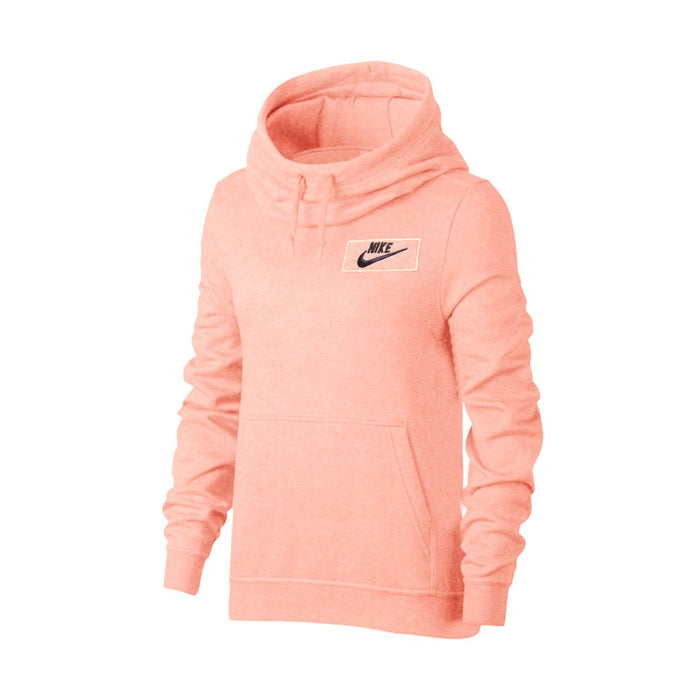 NK Fleece Funnel Neck Pullover Hoodie For Men-Coral Orange Melange With Navy Embroidery-BE13642