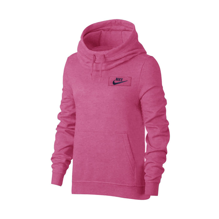 NK Fleece Funnel Neck Pullover Hoodie For Men-Pink Melange With Dark Navy Embroidery-SP4529
