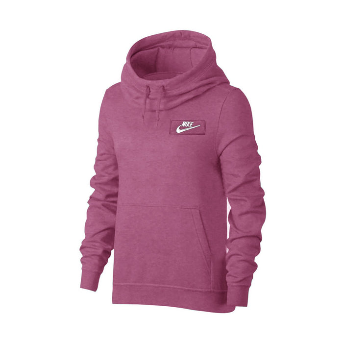NK Fleece Funnel Neck Pullover Hoodie For Men-Magenta Melange With White Embroidery-SP4087